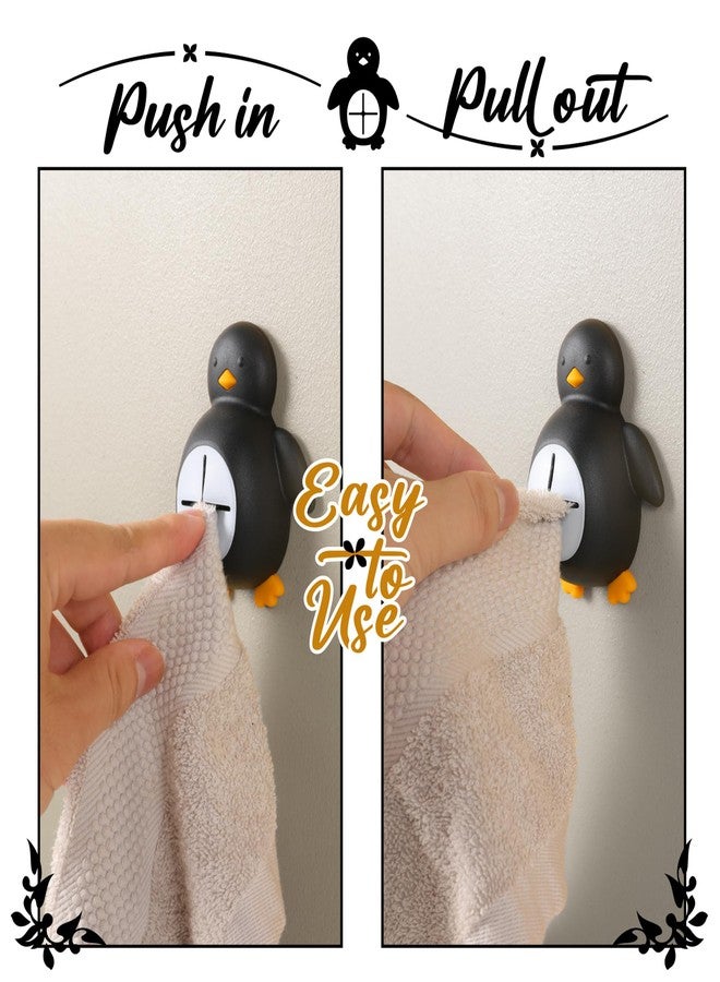 FTONENI Penguin Silicone Kitchen Towel Hook, Cute Adhesive Push Pull Holder for Dish Rags, Hand Towels, Gloves, Sponge, Bathroom & Kitchen Wall Hooks, Gift for Women Men Friends Home Decor - FGD525 - Image 3
